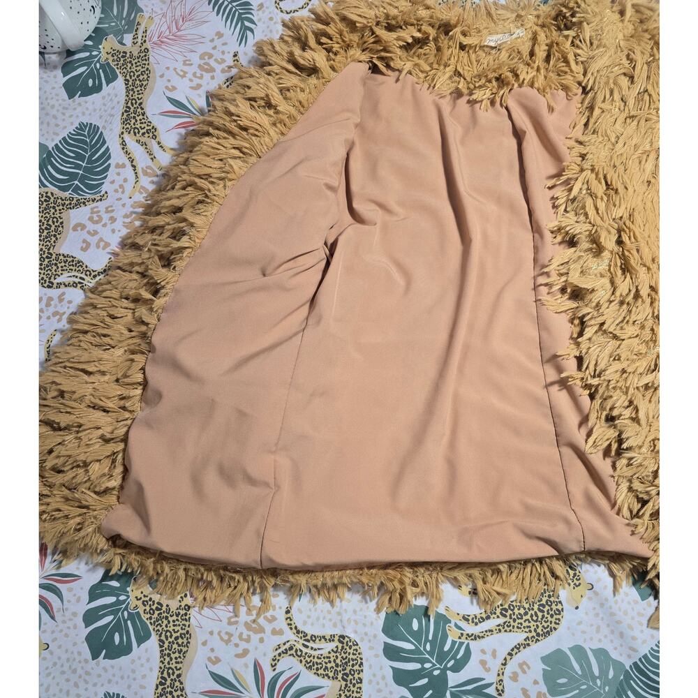 Mystree Shag Fringe Jacket Mustard Yellow Camel Small Open Front Boho Statement image 2